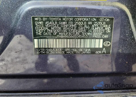 2006 Lexus Gs 300 z USA, uszkodzony, nr VIN JTHBH96S665045453